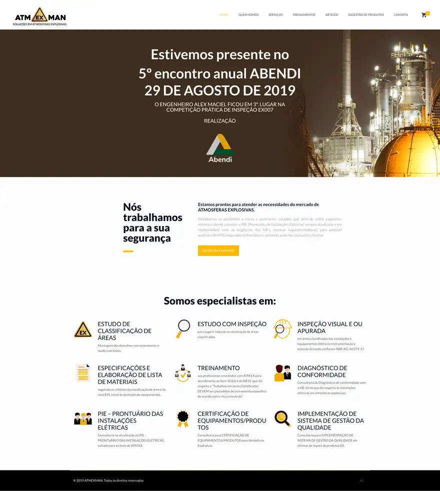 Página inicial do site Atmexman, site institucional para indústria, desenvolvido pela Marvin