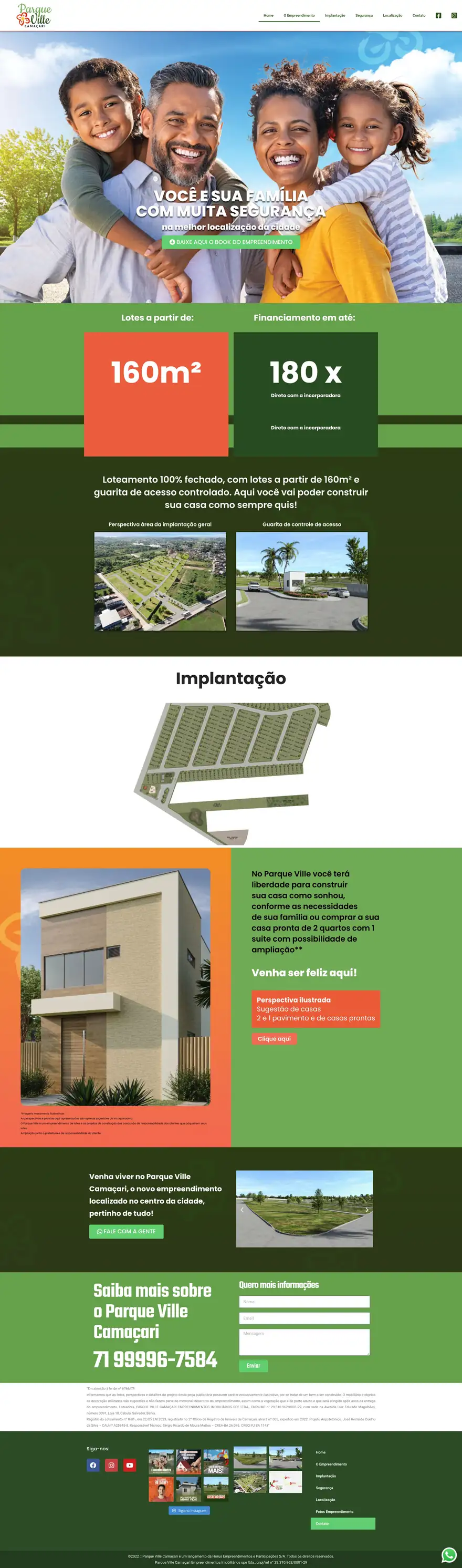 Página inicial do site Parque Ville Camaçari, site institucional para empreendimento imobiliário, desenvolvido pela Marvin