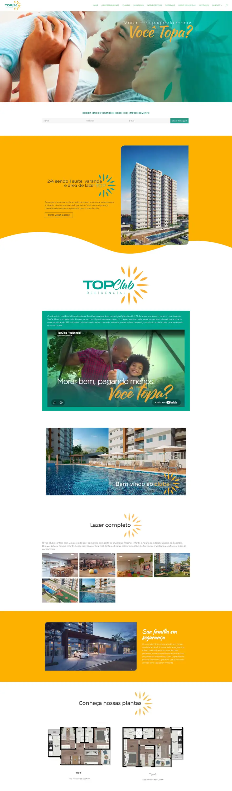 Página inicial do site TopClub Residencial, site institucional para empreendimento imobiliário, desenvolvido pela Marvin